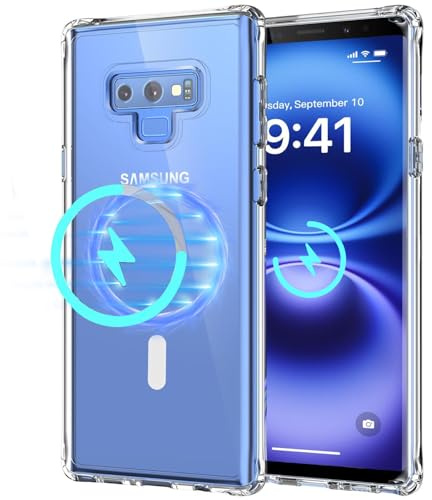 Guizzcg Clear Magnetic Phone Case for Samsung Galaxy Note 9, [Compatible with Mag-Safe][Non-Yellowing] Anti-Fingerprint Transparent Shockproof Protective Case, Transparent