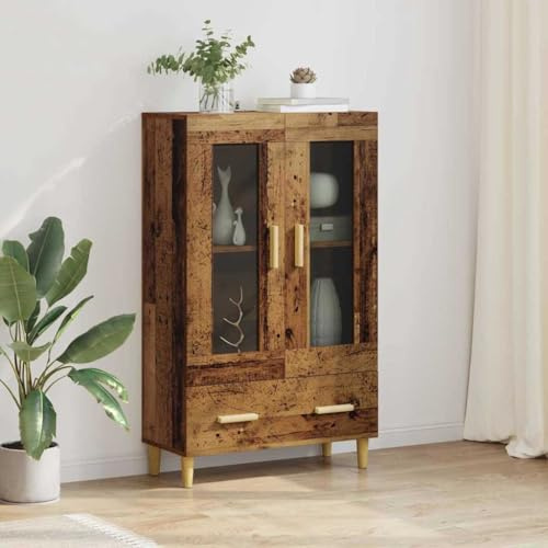 GeenYuu Highboard mit Schubladen Altholz, 70x31x115 cm Holzwerkstoff, Vitrine für Wohnzimmer, schmale Kommode, modernes Design