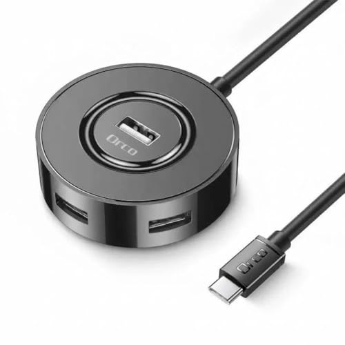 Orco 4-Port USB 3.0 Hub – Ultra Slim Type-C to USB Multi-Port Expander – 5Gbps SuperSpeed Data Transfer for Laptop, iMac, PC, PS5, Xbox, Flash Drive – Plug & Play Travel Essentials (Black)