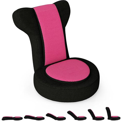 COSTWAY Silla de Suelo Plegable, Sofá de Suelo con Reposacabeza Ajustable 14 Niveles y Respaldo 5 Posiciones, Cojín de Asiento Acolchado para Lectura, Gaming, Meditación, 64x48x53 cm (Rosa+Negro)