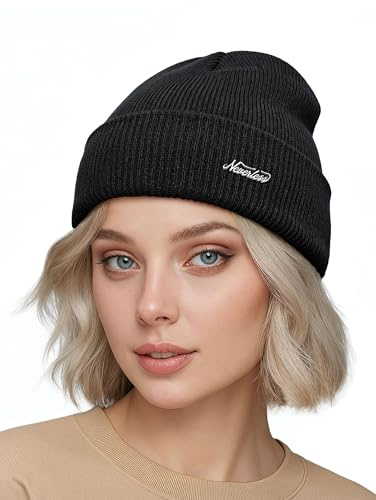 Neverless® Damen Strickmütze Mütze Merinowolle Wollmütze ungefüttert Feinstrick mit Umschlag ohne Bommel