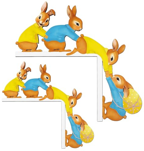 TIHNY 2PCS Holz Osterdekoration für Türrahmenecken, beidseitiger Hase für Tür, Fenster, Kamin und saisonale Dekorationen