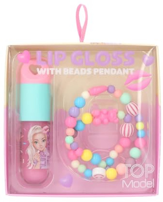 Depesche 14125 TOPModel - Lipgloss Set Candy Glam, Gloss im 3 ml Glasfläschchen, in Pink, mit Blueberry Cake Duft und Perlenanhänger