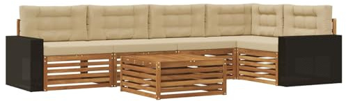 vidaXL Outdoor-Sofagarnitur 6 pcs Natur und Beige 79 x 79 x 37 cm, Patio Ecksofa, modernes Lounge-Set für draußen, wetterfestes Gartenmöbel für die Terrasse, Bequeme Sitzgelegenheit