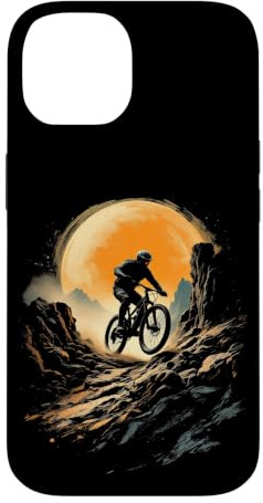 Hülle für iPhone 14 Cooler Mountainbiker, der unter Vollmond fährt