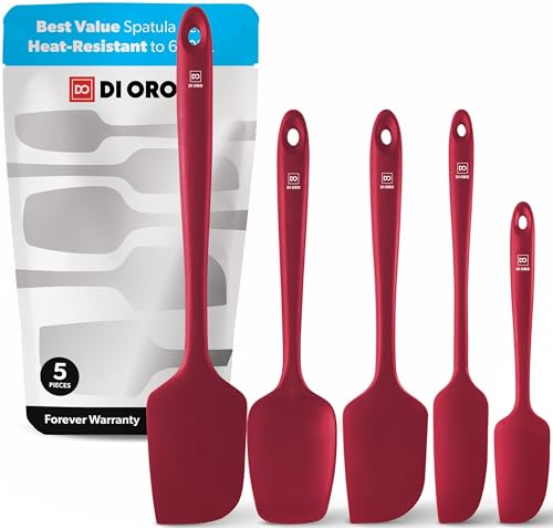 DI ORO® - Lot de spatules en silicone - Cuillère et spatules maryses silicones résistantes à 315 ºC - Design sans coutures - Silicone professionnel antiadhésif avec âme en acier inoxydable