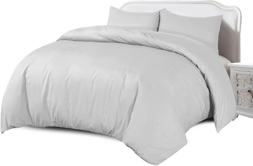Crescent Collection Luxury 100% Cotton Plain Duvet Cover With Pillow Case Quilt Cover Bedding Set (Silver, King)