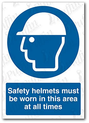 Safety Helmets Must Be Worn In This Area At All Times Sign (Rigid Plastic, A3)