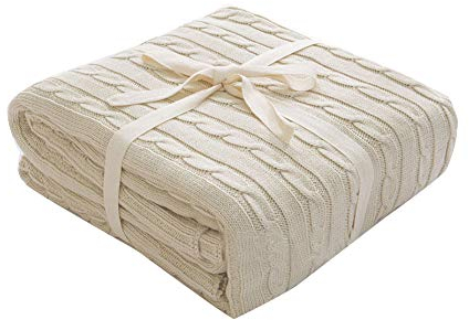 GUOCU Kuscheldecke Gestrickte Überwurf Decke,Platzdecke Wohndecke Tagesdecke Überwurf Decke für Bett & Sofa, Couch Beige 180 * 200cm