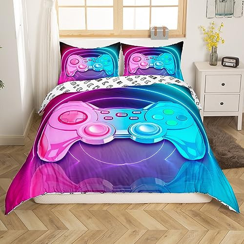 Gamepad Comforter Cover for Kids Boys Teens Modern Gamer Bedding Set Video Game Duvet Cover Colorful Action Buttons Print Bedspread Cover with Zipper Novely Decorative Room Single