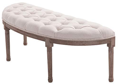 HOMCOM Panca Fondoletto Semicircolare con Struttura in Legno e Imbottitura in Stile Chesterfield, Beige, 140,5x51x48cm