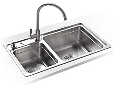 MHBGX Lavello da Cucina Doppio Vaso 40/60 Lavabo da Appoggio in Acciaio Inossidabile Spazzolato con Filtro e Rubinetto