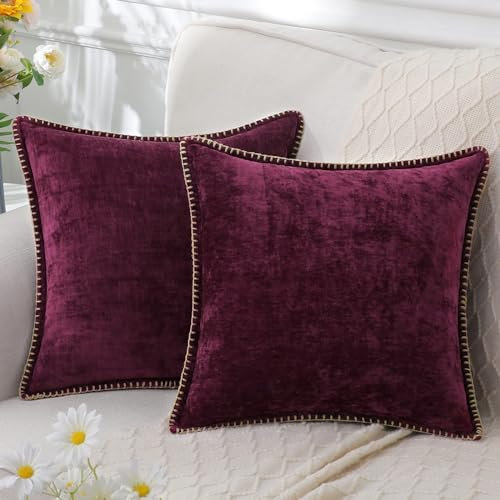 decorUhome Weiche Chenille-Kissenbezüge, 66 x 66 cm, 2 Stück, Rhododendron