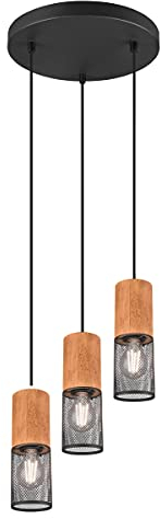 Trio Leuchten Pendelleuchte Tosh 304330332, Metall Schwarz matt, Holz, exkl. 3x E27