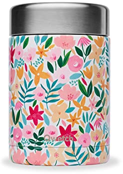 QWETCH - Boite Repas Nomade Isotherme - Flora - Boite Alimentaire Inox - 5h Chaud et 7h Froid - Sans BPA, Étanche & Reutilisable - Lunch Box pour bureau, pique-nique, randonnée - Rose - 600ml