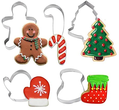 5-teiliges Keksausstecher, Keksausstecher-Formen-Set aus Edelstahl, festliches Weihnachts-DIY-Backen, einschließlich Lebkuchenmänner, Weihnachtsbaum, Strumpf, Zuckerstange, Handschuh
