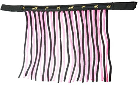 Fliegenfransen für Pferde Fliegenmaske mit Fransen & Klettverschluss, Fliegenhaube für Shetty, Pony, Cob, Warmblut, Kb (Shetty, Schwarz-Pink)