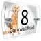 House Number Plaque Sign Door Road Plate for Dog Lovers Personalised Watercolour Print (D423 Golden Retriever)