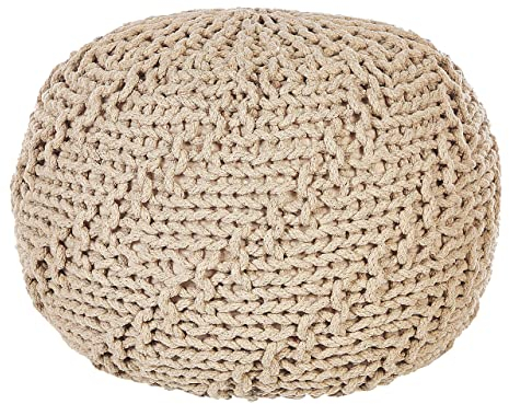 Runder Pouf Ottomane Baumwolle beige 50 x 50 x 35 cm gestrickt Boho Priene