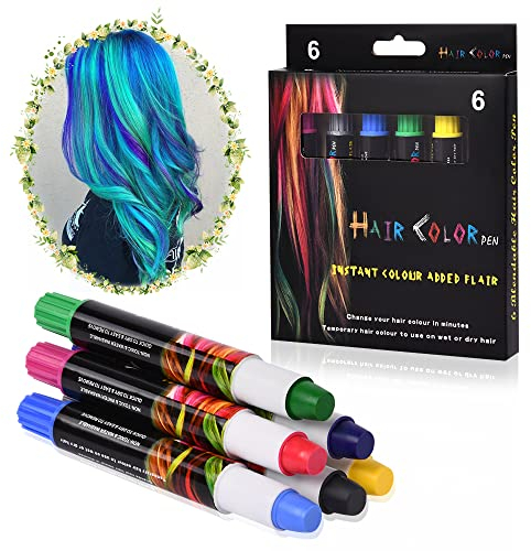 AOOWU Haarfärbestifte, 6 Farben Haarkreide für Kinder Mädchen, Temporäre Haarfärbe-Stifte Ungiftig & Auswaschbar, Haarfärbe Stifte für Karneval Halloween Weihnachten Party