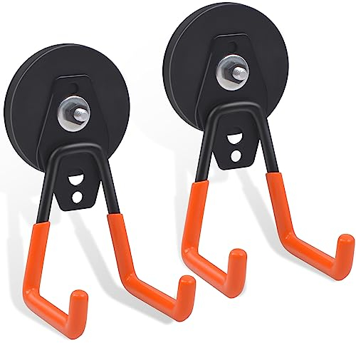 MAGXCENE Ganci Magnetici,66mm Magneti Resistenti con Gancio, Gncio Magnetico Staccabili Potente Ideale, Gancio Magnetico per Cucina, Frigorifero, Tende, Griglia, Aula, Barbecue (Arancione,2 Pcs)