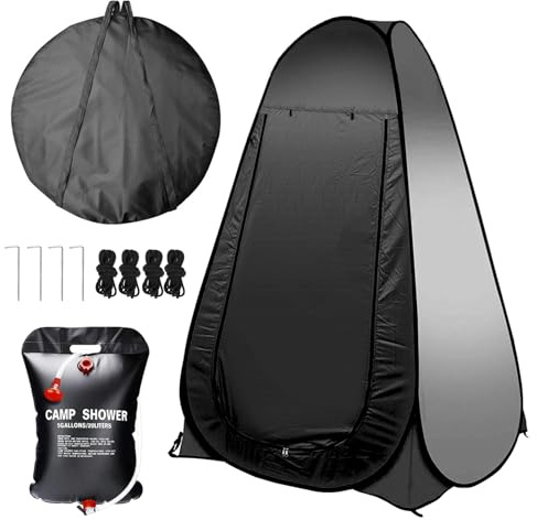 Petgin Pop Up Privacy Camping Shower Tent, Black, Portable with Shower Bag