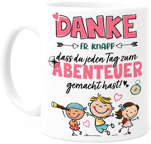 Tassenliebling® Erzieherin Tasse personalisiert zum Abschied - Abschiedsgeschenk Kindergarten Tagesmutter Kita - Danke, dass du jeden Tag zum Abenteuer gemacht hast - Erzieherin Geschenk