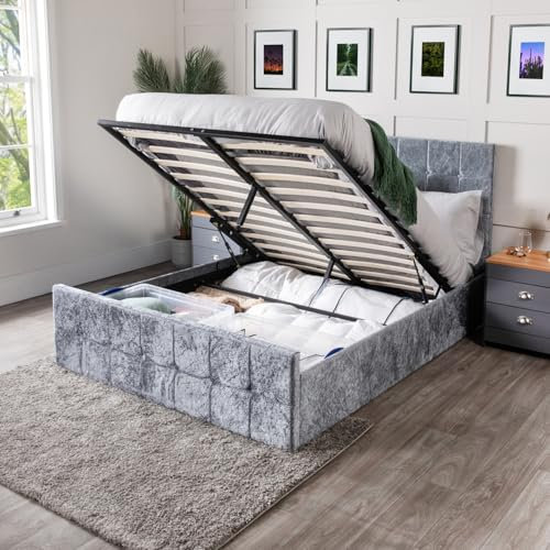 Home Treats Crushed Velvet Ottoman Storage Bed Frame With Gas Lifting Under Bed Storage With Pocket Sprung Mattress (Pocket Sprung Mattress, Double)