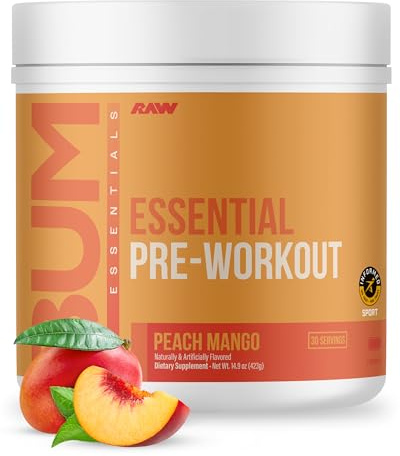 RAW Nutrition - Essential Pre - Chris Bumstead Pre Workout Formula, Sports Nutrition Pre-Workout Powders | Men & Womens Drink, Energy Powder for Working Out (Peach Mango)