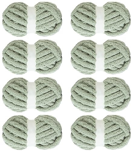 MABOZOO Grobes Garn zum Häkeln, Salbeigrün, flauschiges Jumbo-Chenille-Garn, weiches Plüschgarn, sperrig, riesiges, dickes flauschiges Garn zum Handstricken oder Armstricken (27 m, 227 g pro Strang)
