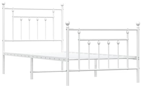 vidaXL Bettgestell, Bettrahmen mit Kopfteil Fußteil, Metallbett Bett mit Lattenrost, Einzelbett Gästebett Schlafzimmer, Metall Weiß 90x200cm