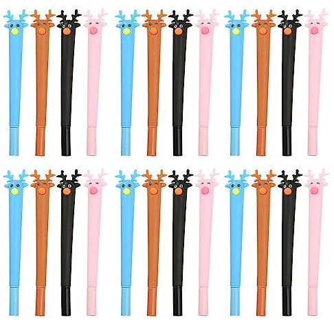 IXYHKB Gelschreiber Weihnachten, 24 Stück Kugelschreiber Lustig Weihnachtliches Hirsch Stift Weihnachten Gelschreiber Schwarz für Weihnachtsstrumpffüller, Weihnachten, Mitgebsel, Mitbringsel