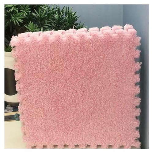 Weiche Ineinandergreifende Teppichfliesen Mit Rand, Quadratisches Fußmatten-Set Aus Plüschschaum, Flauschige Puzzle-Spielmatten, Teppiche, 12 X 12 Zoll (10 Stück)(Color:Pink)