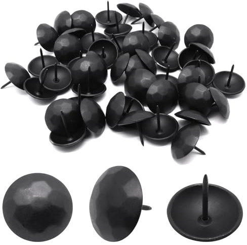 YuGtcen 50 tachuelas grandes para tapicería, clavos decorativos para el pulgar, clavos de tapicería de metal para tapicería de madera, tachuelas vintage para muebles (25 x 23 mm, negro mate)