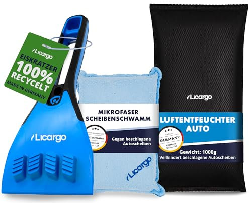 LICARGO® 3-teiliges Winter Set - Eiskratzer mit Kunststoffklinge & Mikrofaser Scheibenschwamm & Luftentfeuchter Auto 1kg