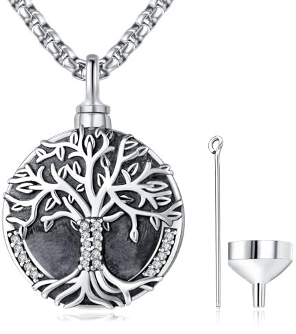 Tree of Life Urn Necklace Sterling Silver Cremation Jewellery for Ashes for Men Circle Urn Pendant Keepsake Jewellery Memorial Gifts