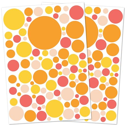 Punalu Kreis Set 176 Stück Wandtattoo für Babyzimmer Aufkleber Sticker Kreise Wandaufkleber Kinderzimmer Deko Punkte Dots Klebepunkte (Orange 1)