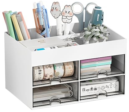 HAOTIAN-X Schreibtisch-Organisator mit 4 Schubladen, platzsparende Schreibtischorganisator-Schubladen, Büro-Multifunktions-Schreibtisch-Organisator, ordentliche Schreibwaren-Aufbewahrungsbox (Weiß)…