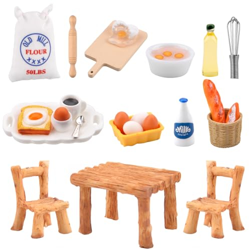 Vibbang Wichtel Zubehör, 1/12 Miniatur Wichtel Zubehör Backen Set, Küche Puppenhaus Zubehör, Küche Möbel Backen Weihnachten, DIY wichteltür zubehör Weihnachten Set, Mini Deko Tisch, Stühle, Eier