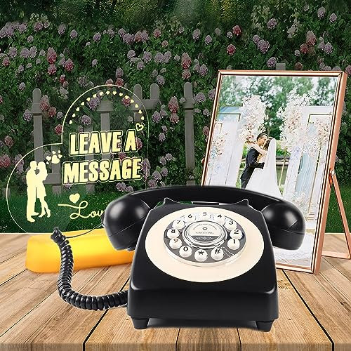 Téléphone à livre d'or audio rétro avec panneau LED et cadre d'image pour message vocal confessionnel pour préserver vos mariages, anniversaires, fêtes de retraite (Noir)