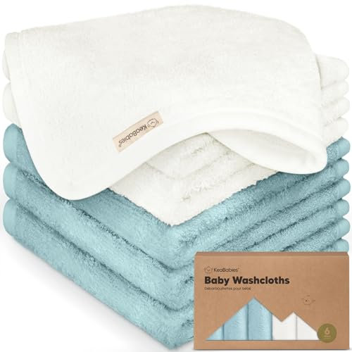 6-Pack Lingettes de Bébé en Bambou Bio - Lingettes Douces en Bambou, Lingettes de Bébé Bio, Enfants, Serviettes de Bébé, Lingettes en Molleton, Serviette de Bébé, Lingettes pour Le Visage (White/Sky)