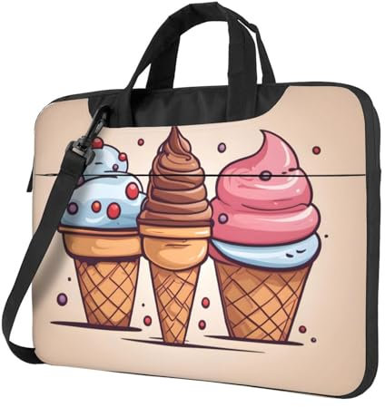 YYHWHJDE Cartoon-Eistüten-Drucke, modische und ultradünne Schultertasche, superweiches Futter, Schwarz , 15.6 inch