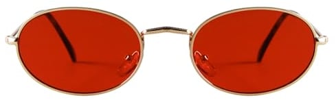Laurinny Retro Oval Sunglasses for Women Men Vintage 90s Hippie sunglasses Classic Metal Frame Eyeglasses(Gold/Red)