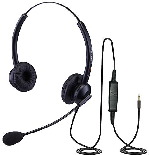 eartec office Headset for Yealink W76P DECT Phone Handset HD Sound Light Weight Noise Cancelling Mic Double Ear - EAR308D QD007P