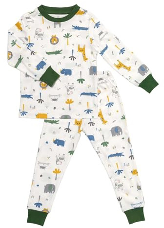 SCHLUMMERSACK Kinder Schlafanzug lang Unisex Dschungel Größe 134 8-9 Jahre |Pyjama Kinder Set zweiteilig Jungen & Mädchen | Kinderschlafanzüge Kinder Schlafanzug Baumwolle