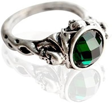 CROKZ Fluch der Karibik Ring Captain Jack Sparrow Todesfinken Totenkopf grüner Kristallstein Vintage Retro Johnny Depp Großhandel /719 (Size : Ring Size: 9)
