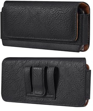 Horizontal Smartphone Belt Pouch Black, Cell Phone Waist Belt Bag Men, 6.5 Mobile Phone Purse Leather Carrying Case Phone Belt Clip Pouch with Card Holder Smartphone Belt Loop Wallet Handbag Bumbag
