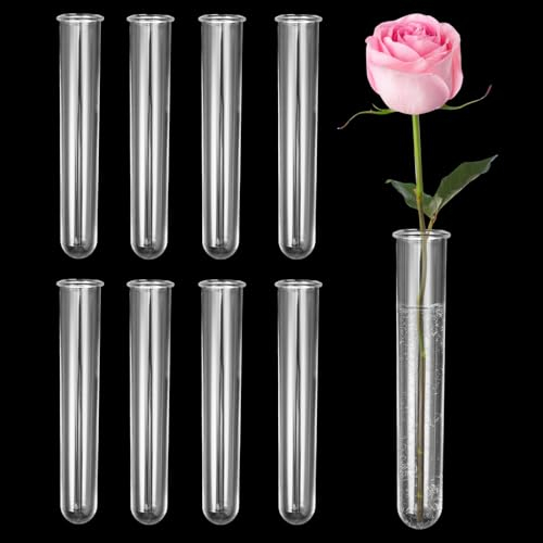 EXIN DEHCEN 8 Pezzi Tubi Provette per Fiori in Plastica, Provette Acriliche, Provetta per Fondo Rotondo in Vetro Borosilicato per Fiori Piante Arrangementi Floreali, Forniture Floreali (24 x 120 mm)