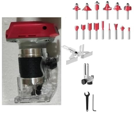 Avhrit Fresatrice a batteria con 2 batterie da 4,0 Ah,Fresatrice verticale legno per la lavorazione del legno, Tagliabordi per legno a batteria con set di 15 punte da 1/4