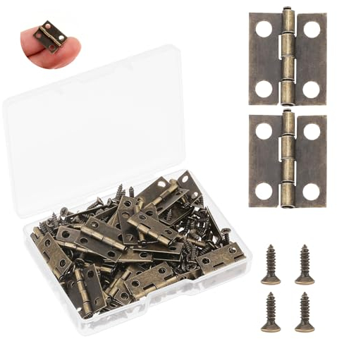 Giantree 50 Stück Mini Scharniere,Kleine Faltstoß Scharniere Schmuckkästchen-Scharniere Mit 200 Stück Schrauben Scharniere Für Holzkisten Bastelarbeiten Schmuckkästchen Bronzefarben